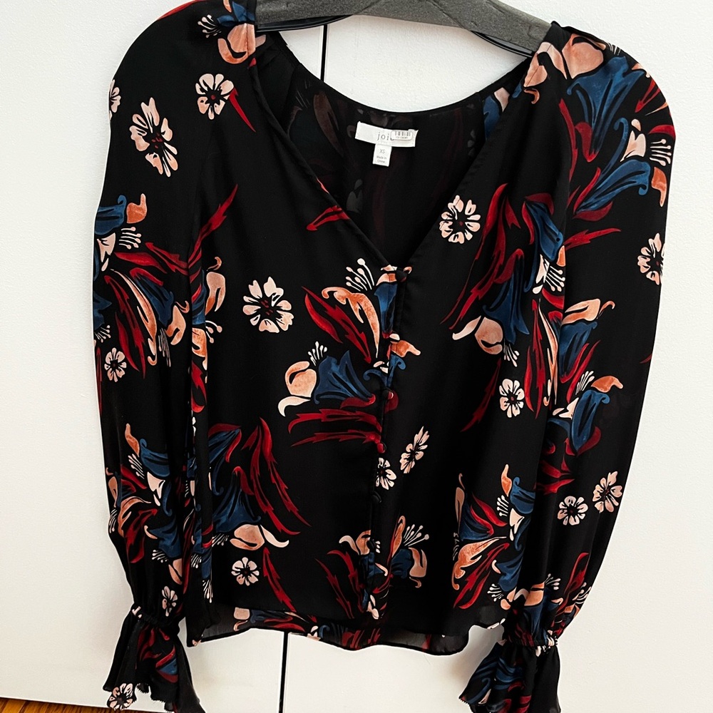 Joie XS Black Silk Floral Blouse